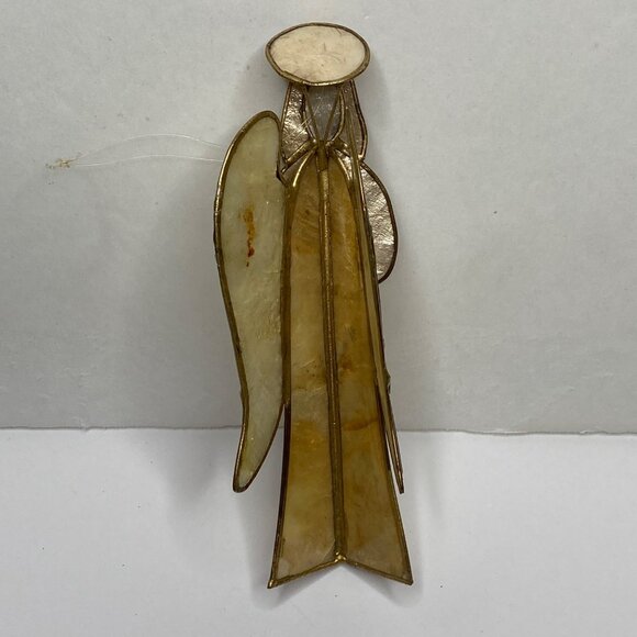 Vintage Stained Glass Angel Christmas Ornament Gold Tone Iridescent Figurine - Picture 3 of 3